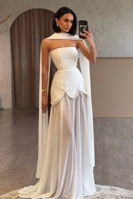 Strapless Sash Mesh Beaded Reception Dress Main image