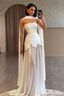 Strapless Sash Mesh Beaded Reception Dress