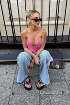 Draped V-Neck Satin Cami Top