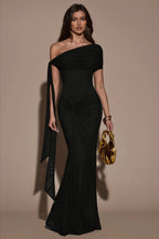 One-Shoulder Asymmetric Ruched Maxi Dress