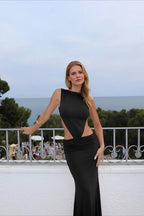 Sexy High Neck Sleeveless Cutout Waist Backless Party Dress