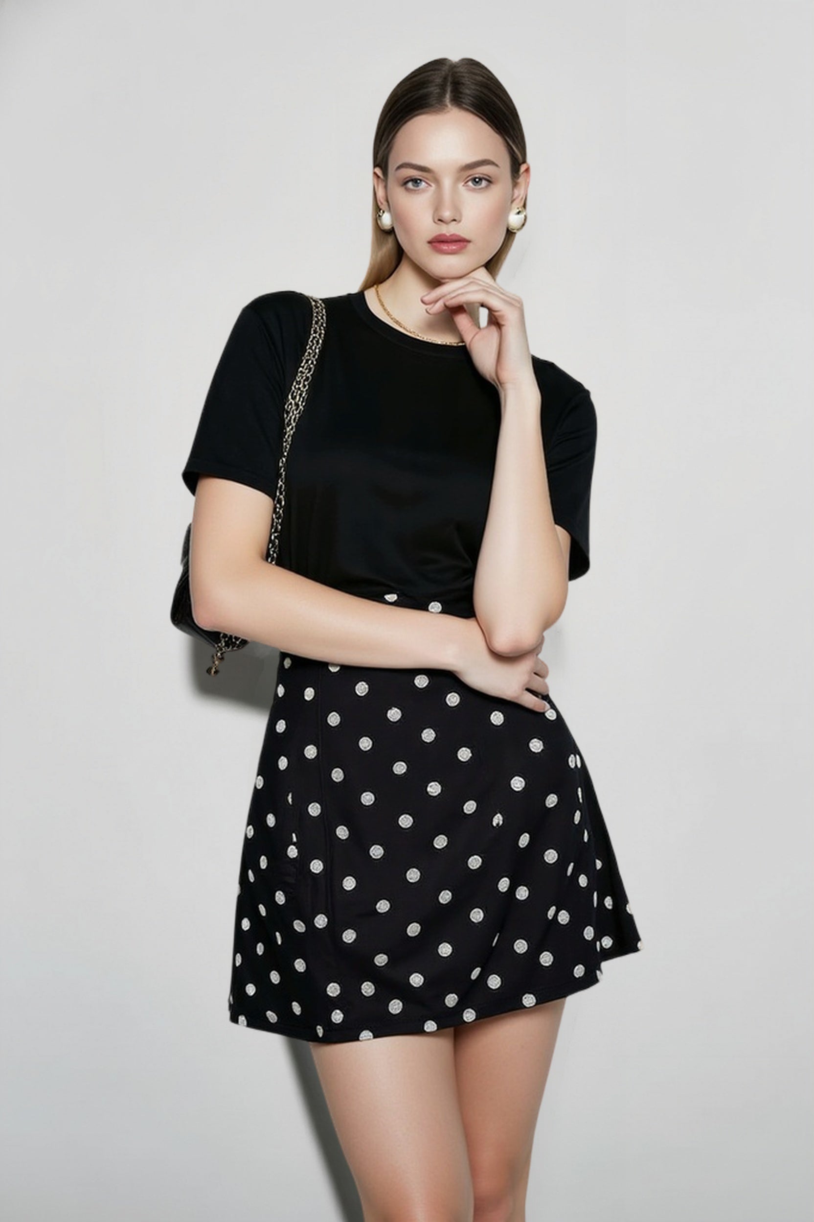 French Style High-Waisted Polka Dot Mini Skirt Secondary image