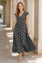 Polka Dot Print V-Neck Short Sleeve Dress