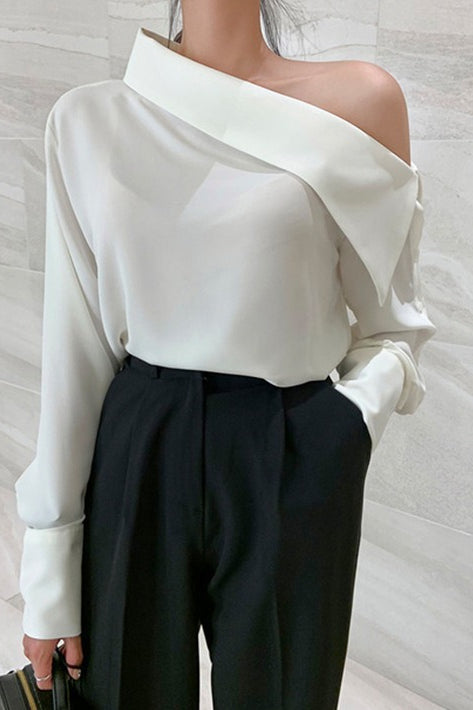 Off Shoulder Button Front Long Sleeve Top Main image