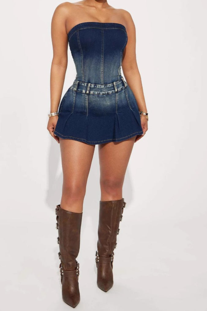 Strapless Washed Bodycon Denim Dress Main image