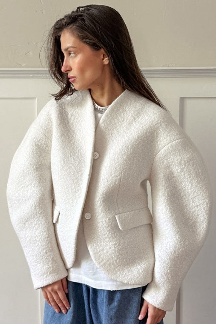 Solid Color Tweed V-Neck Coat Secondary image
