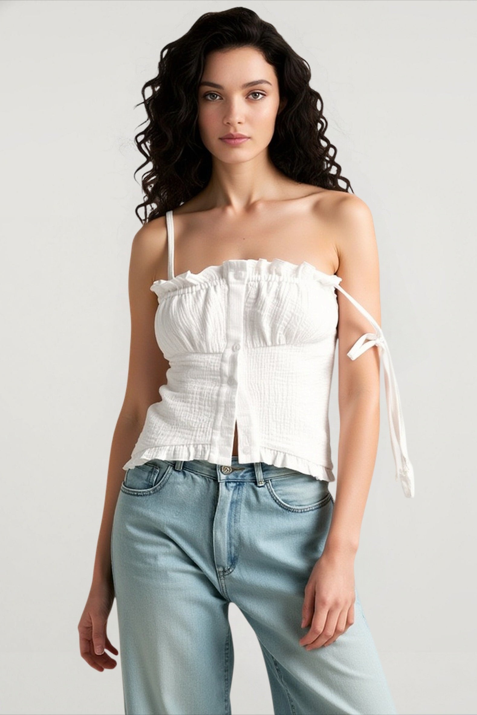 White Ruffle Strapless Cami Top Secondary image