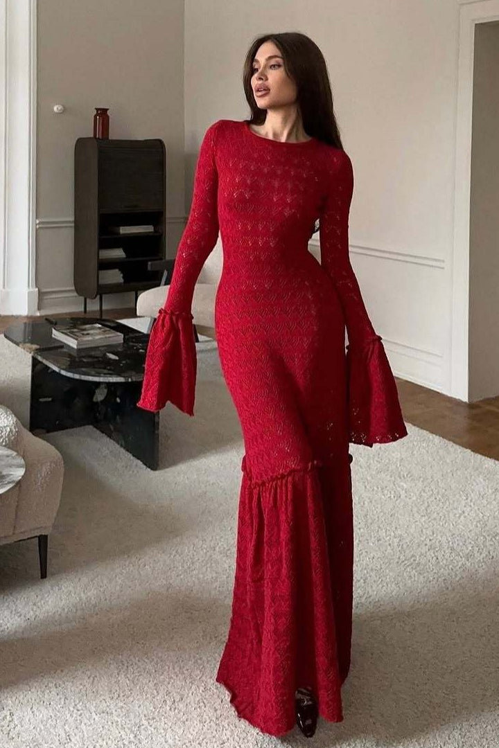 Ruffled Panel Knit Maxi Sweater Dress Main image