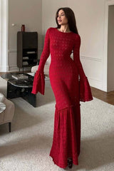 Ruffled Panel Knit Maxi Sweater Dress