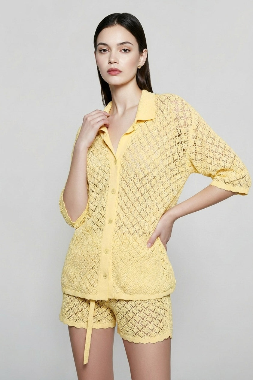 Crochet Lace Button Down Cardigan Vacation Set Main image