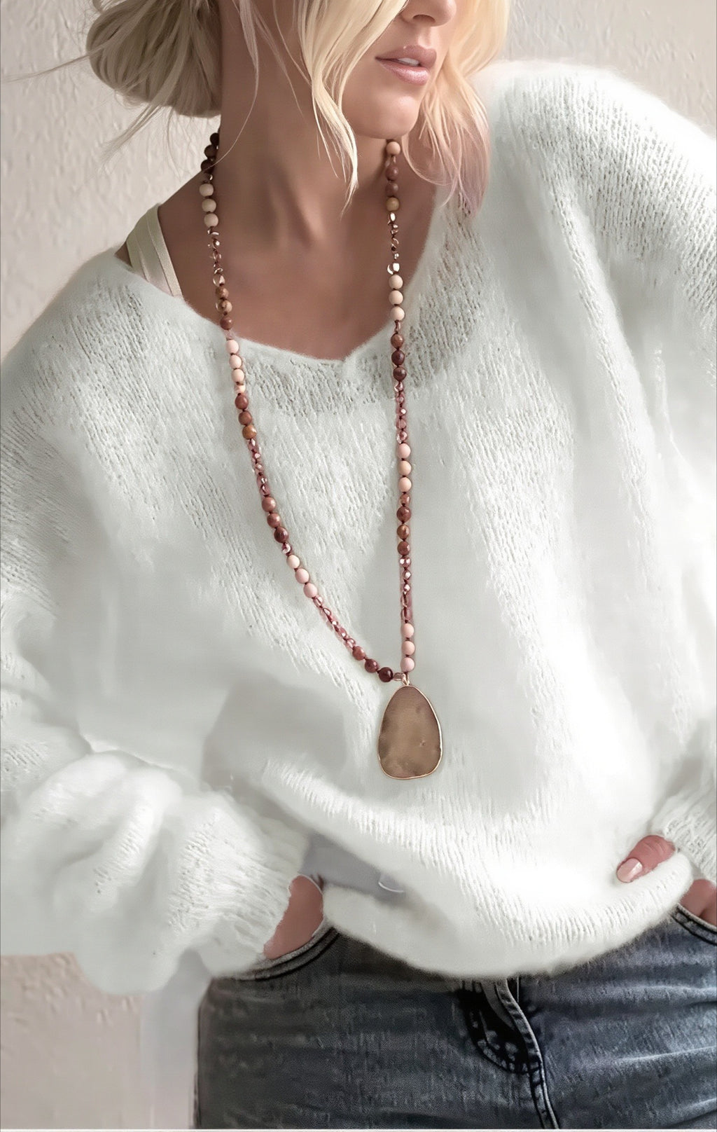 Fuzzy V Neck Relaxed Solid Knit Sweater