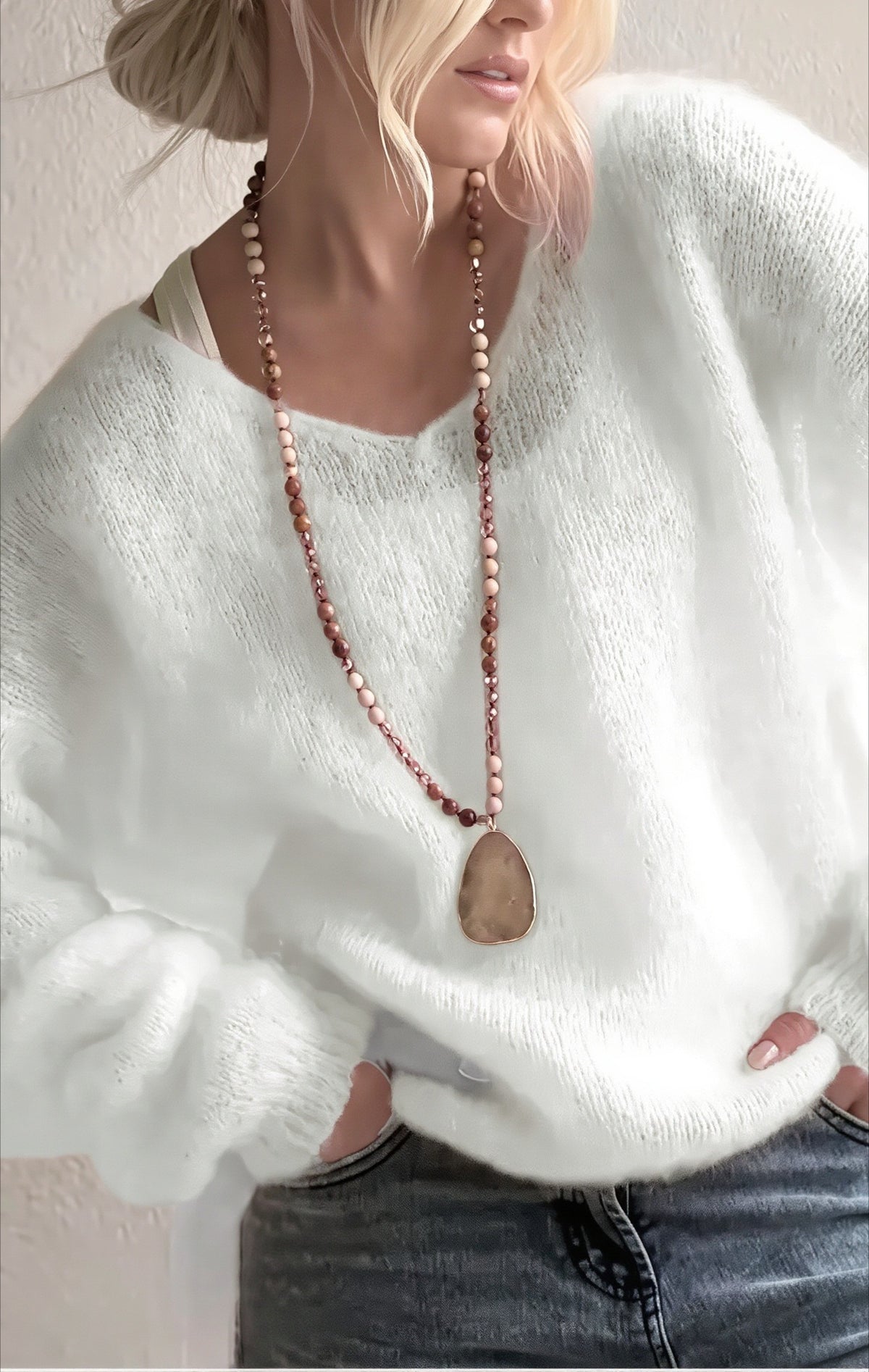 Fuzzy V Neck Relaxed Solid Knit Sweater