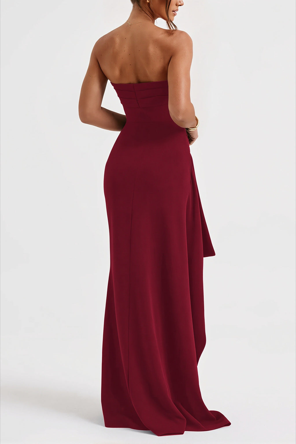 Off-Shoulder Strapless High Slit Maxi Dress