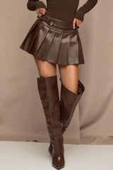 PU Leather Pleated High Waist Mini Skirt