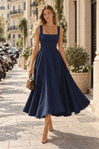 Minimalist Square Neck Slim A Line Slip Dress