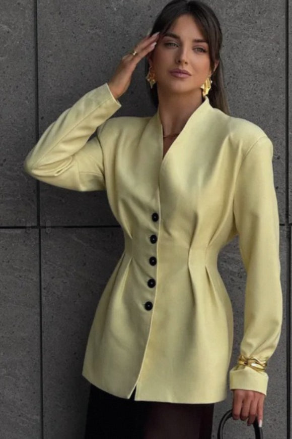 Single-Breasted V-Neck Waist Defined Blazer Secondary image