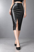 Office Lady Black PU Leather Skirt