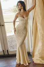 Ruched Cami Maxi Lace Dress