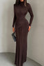 Gathered Waist Long Sleeve Draped Maxi Dress