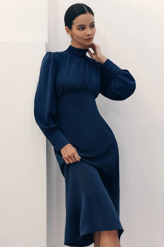 Elegant High Neck Long Sleeve High Waist Cocktail Dress Main image