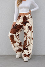 Playful Cow Print Fleece Relaxed Pants