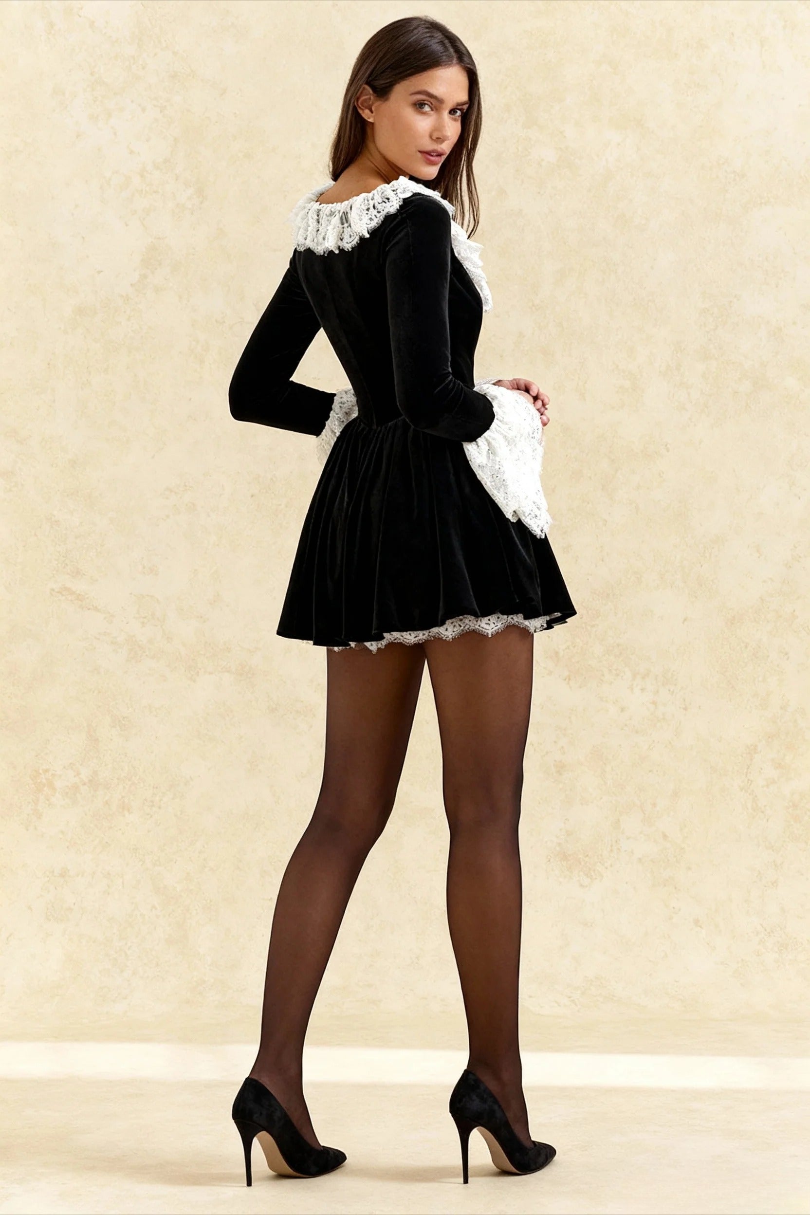 Square Neck Lace Trim Flared Sleeve Mini Dress Secondary image