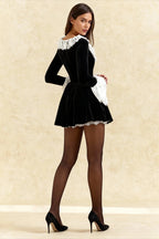 Square Neck Lace Trim Flared Sleeve Mini Dress