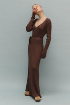 Solid Color Long-Sleeve Fitted Bodycon Knit Dress