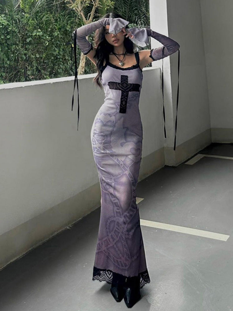 Gothic Lace Oversleeve Vintage V Neck Sleeveless Bodycon Halloween Cocktail Dress Main image