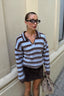 Fuzzy Stripe Polo Collar Relaxed Knit Sweater
