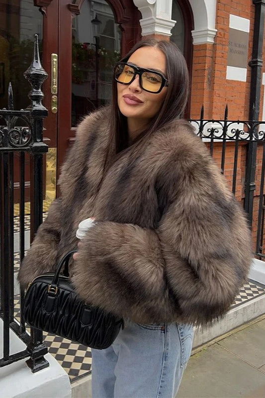 Brown Fluffy Faux Fur Coat Main image