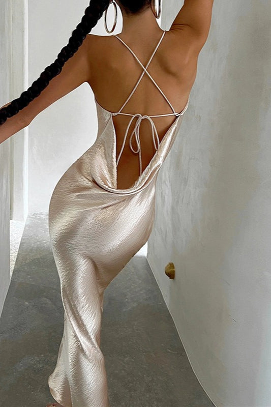 Draped Low Back Slip Dress Secondary image