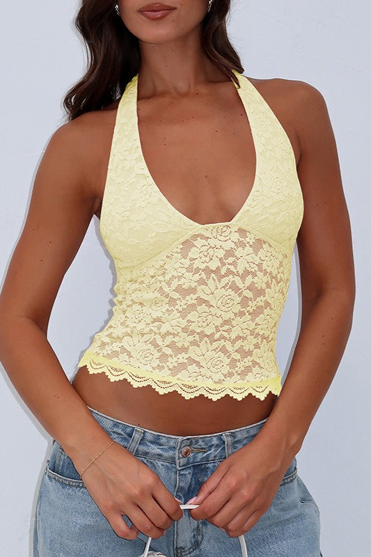 Lace Hollow Out Slim Fit Halter Top