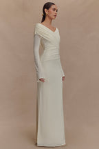 V-Neck Slim Fit Ruched Maxi Dress