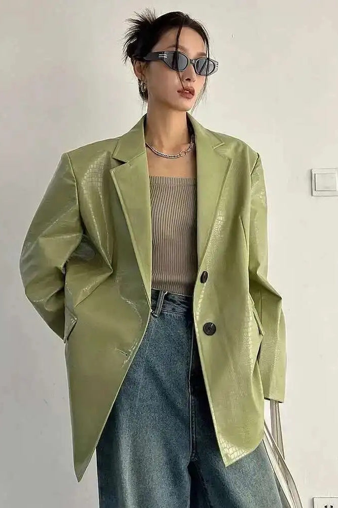 PU Leather Oversized Casual Blazer Main image
