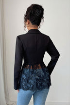 Sheer Lace Panel Single Button Tailored Longline Coat