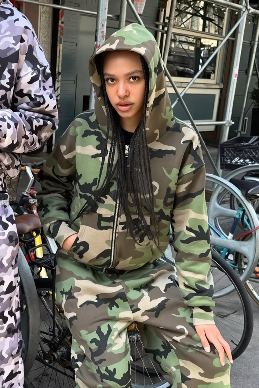 Camo Print Street Zip-Up Hoodie