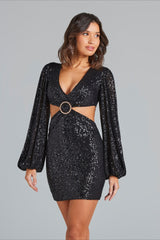 Sequin Cut Out Midriff Ring Graduation Party Dress