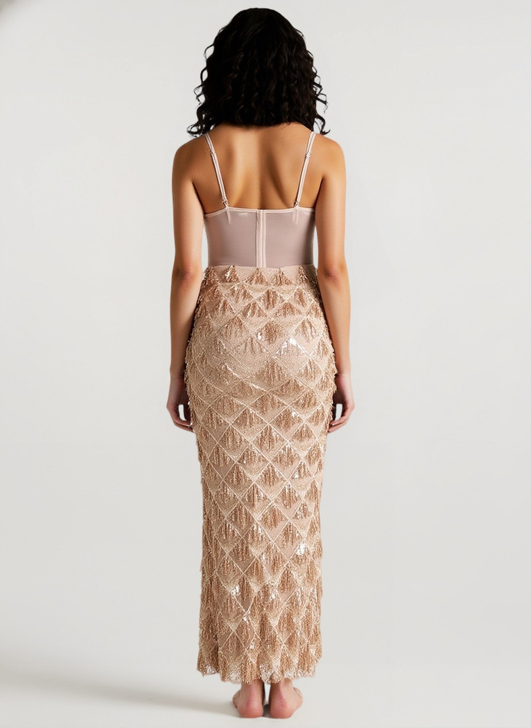 Elegant Spaghetti Strap A-Line Bodycon Maxi Sequin Dress Secondary image