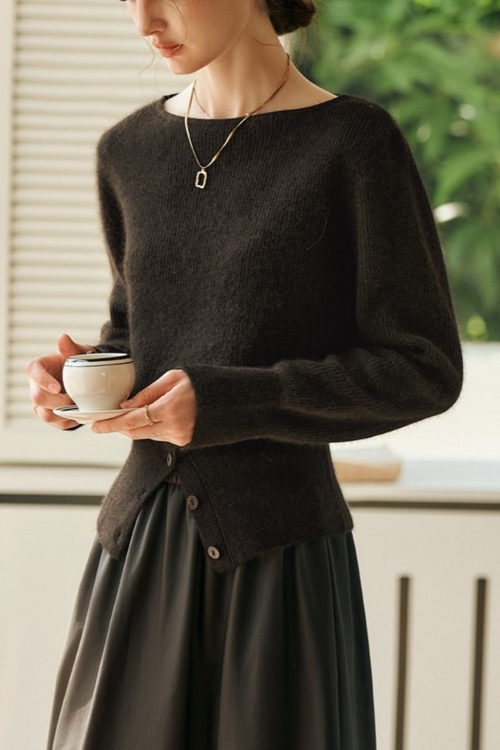 Slit Hem Boatneck Knit Top Secondary image