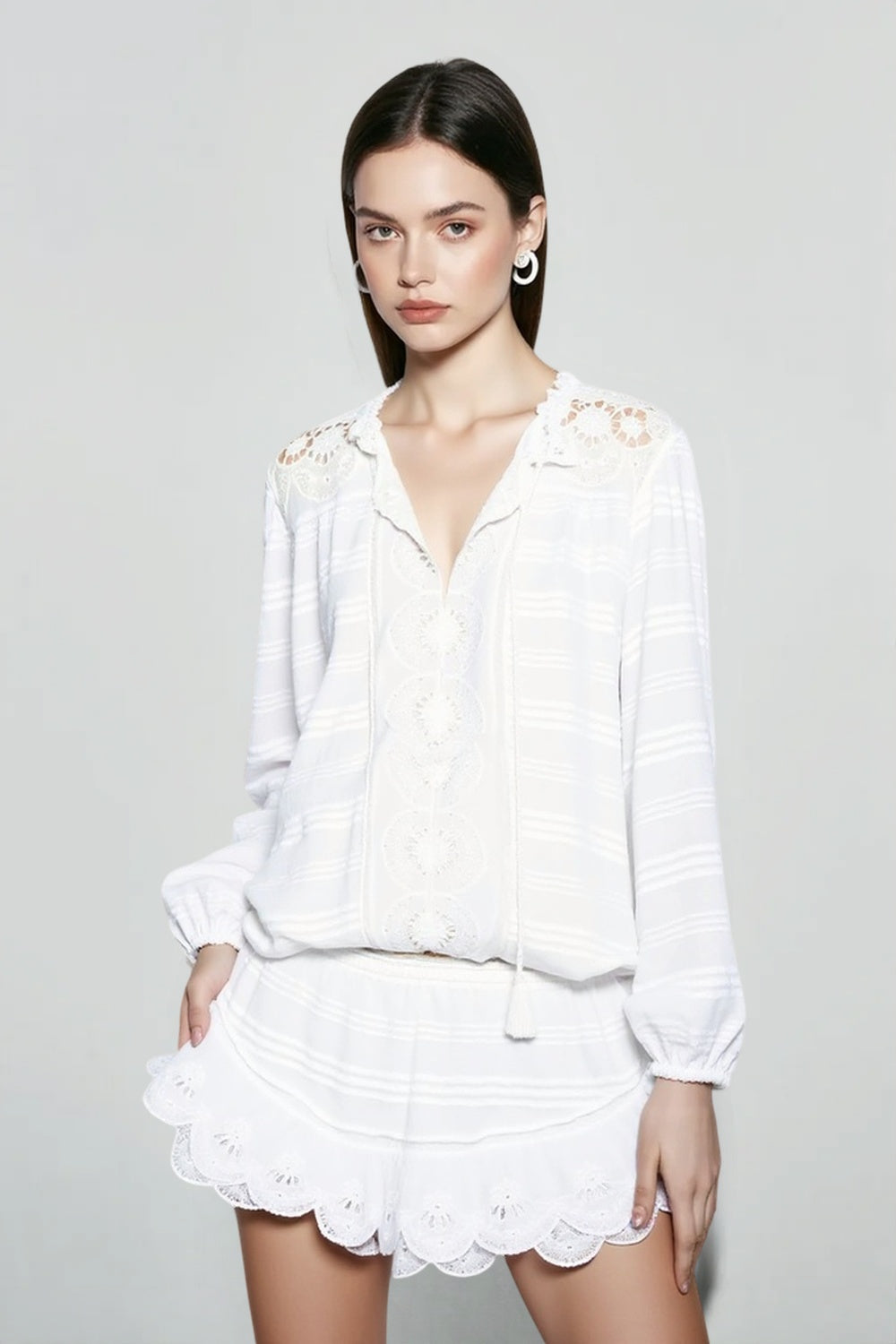 Ruffle Hem Loose Fit Lace Vacation Dress Main image