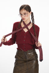 Vintage V-Neck Draped Knit Top