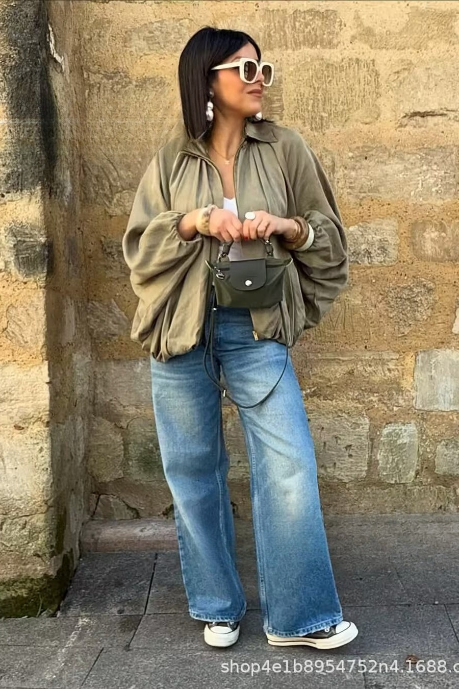Oversized Puff Sleeve Bomber Jacket Secondary image