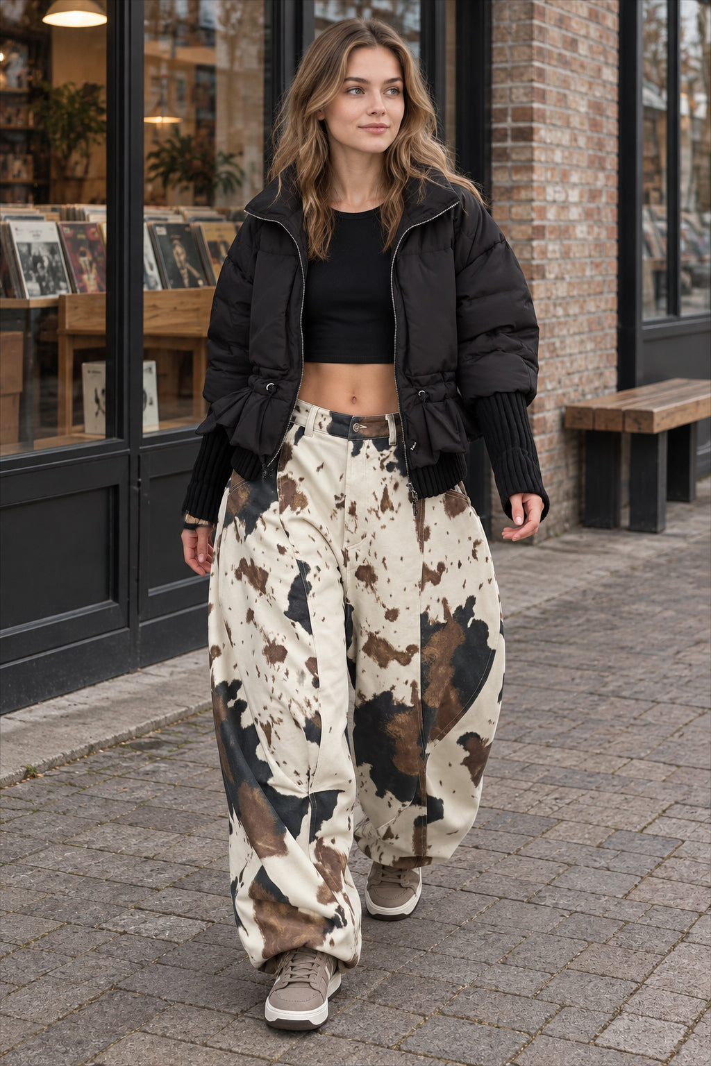 Abstract Camo Print Baggy Jeans