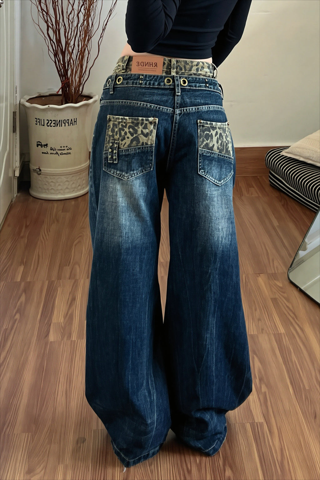 Leopard Double Waist Wide Leg Streetwear Jeans