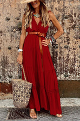 High Waist V Neck Spliced Elegant Boho Dress