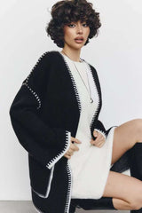 Tie Front Color Block Cardigan
