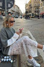 White Jacquard Lace Cutout Back Slit Skirt