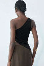 Metal Detail One-Shoulder Crop Top