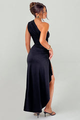 One-Shoulder Stretch Slit Birthday Dress